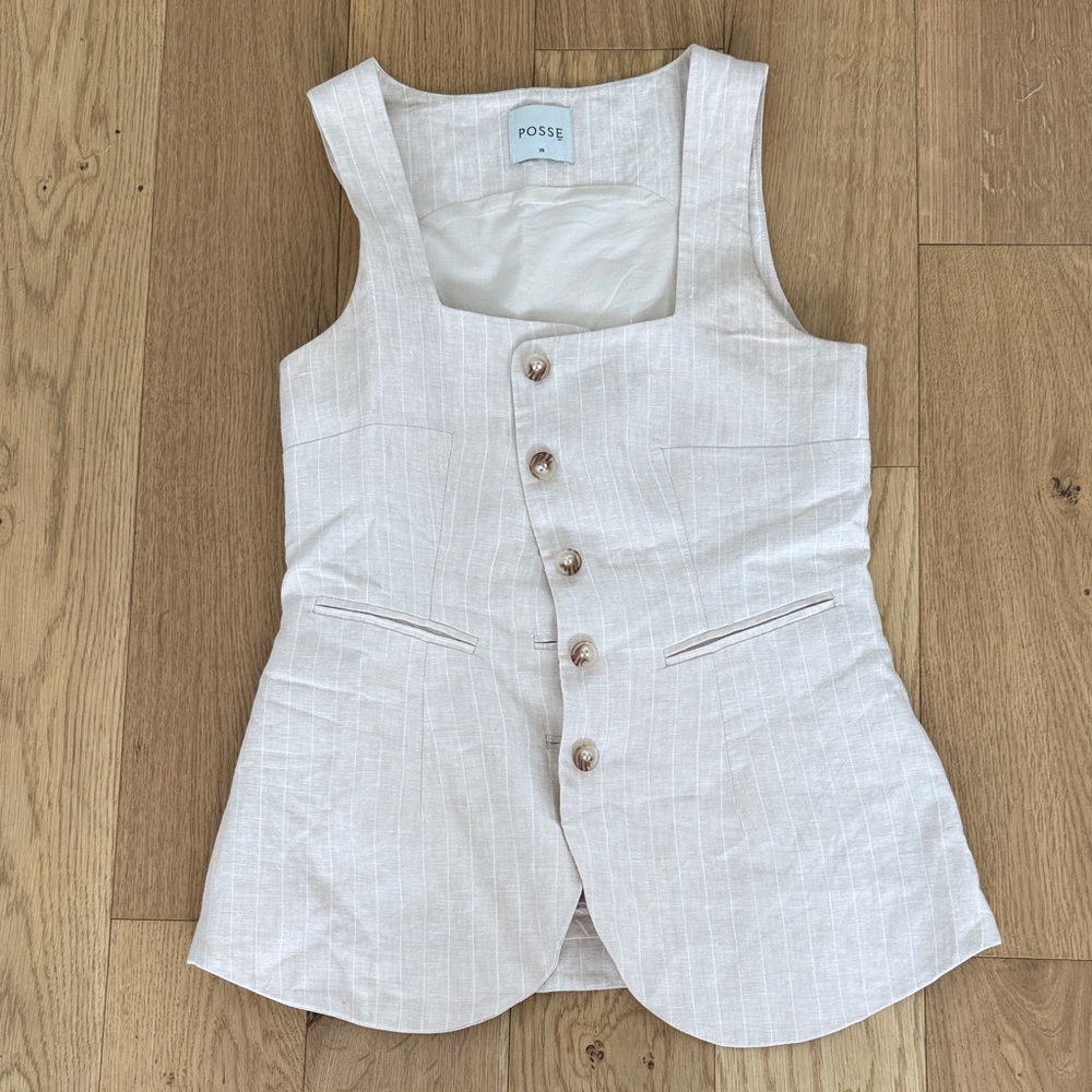 Posse Lucille Gilet in Beige Pinstripe